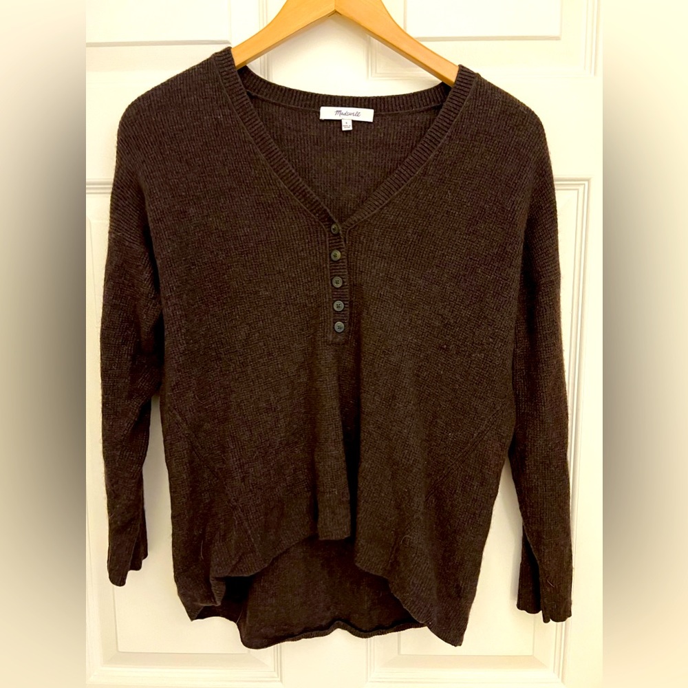 Madewell Relaxed Waffle Henley V-neck Top Sz S